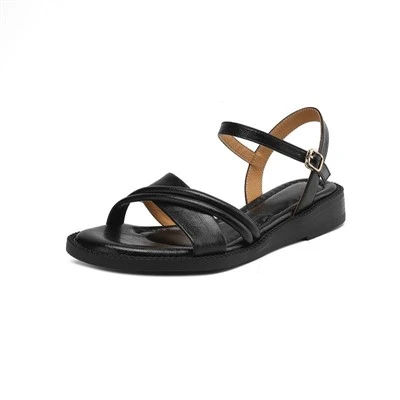 Flat Black Sandals Nrog Pob Tawb Pluaj
